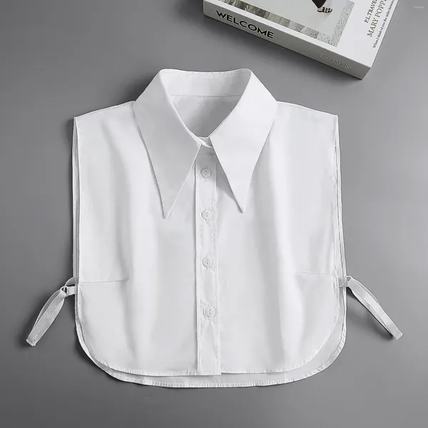 Bow Ties White Point Col Fake Shirt Collar Blouse de manteau de coton pour femmes avec court pour robes Pull décoratif