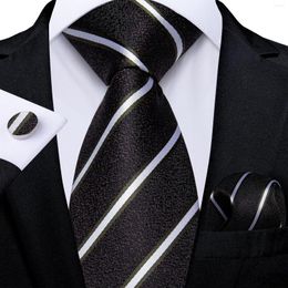 Pajaritas de seda negra a rayas blancas para hombre, pañuelo, gemelos, accesorios para fiesta de boda, conjunto de corbata de 8cm, venta al por mayor