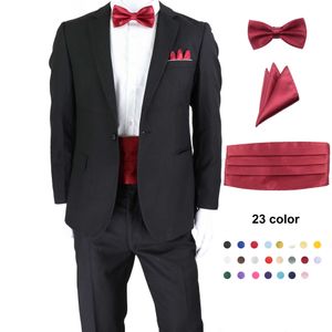 Noeuds papillon vin rouge 23 couleur unie hommes élastique Cummerbund joint de taille noeud papillon ensemble poche carré formel luxe smoking costume accessoires cadeau L221022