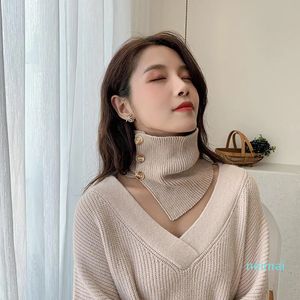 Boogbladen vrouwen gebreide sjaal Turtleneck Warm Protect cervicale wervelkolom stretch nep kraag hoge nek pullover Bibbow