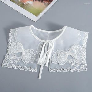 Noeuds papillon femmes dentelle blanc faux col femme robe d'été épaule Wrap filles grand revers châle chemise détachable à lacets faux