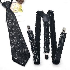 Bow Ties Women Men brillantes lentejuelas de lentejuelas Corbalo set de clip-on elástico unisex