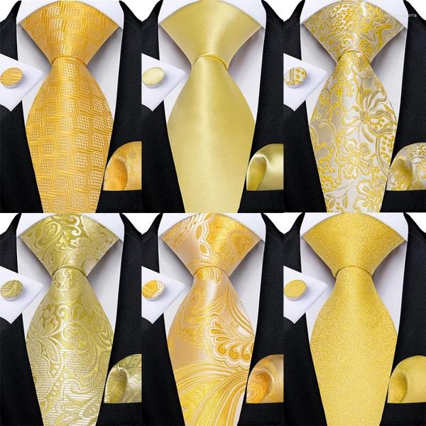 Bow Ties Yellow Paisley Floral Solid 8 cm de ancho Seda para hombres Luxury Boda Prom Party Groom Accesorios Accesorios Marido