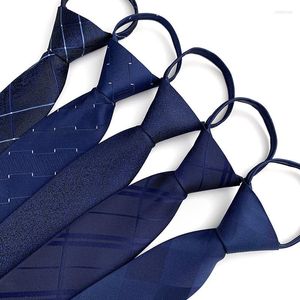 Bow Ties Zipper stroptie Classic 7cm Jacquard Blue voor mannen Simple Striped Wedding Party Jurk Men's Accessoires