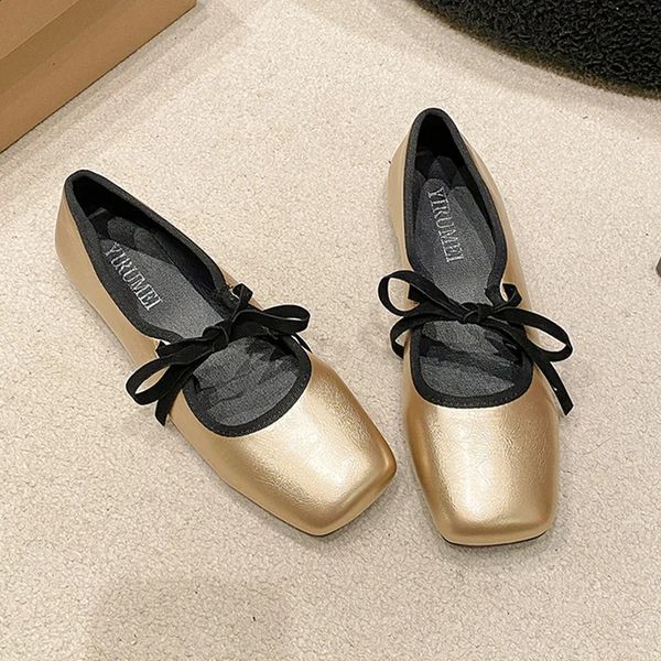 Bow Women Flats Ballet Dance Shoes Summer Square Toe Mary Janes chaussures robe Shoes Shoes Shoes Fashion Lolita Zapatos Para Mujer 240326