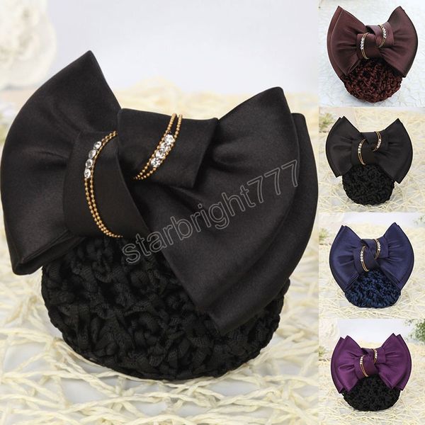 Bowknot cheveux ruban chignon couverture Satin Net banque hôtel hôtesse de l'air mode épingles à cheveux Polyester bandeaux pour femmes Barrettes solides