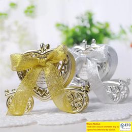 Bowknot coeur chariot boîte à bonbons argent doré couleur cadeaux boîtes conteneurs créatifs pour les faveurs de fête de mariage