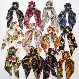 Chouchous en soie avec nœud papillon pour femmes, bandes élastiques avec perles, support queue de cheval, écharpe, corde d'attache en caoutchouc, accessoires pour cheveux