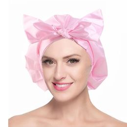 Bowknot Silky vlek Tulband Nacht Slapend Cap Solid Hair Care Elastische Bonnet met hoofddie Band voor vrouwen Make -up hoed verstelbaar