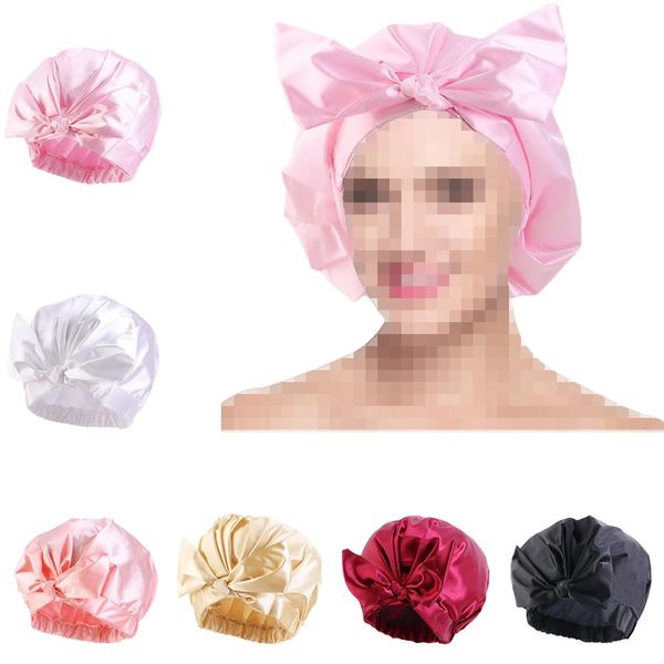 Bowknot Stain Turban Nuit Bonnet de Couchage Solide Soin des Cheveux Bonnet avec Cravate Bande Élastique pour Femmes Maquillage Chapeau Cheveux Beauté Outil