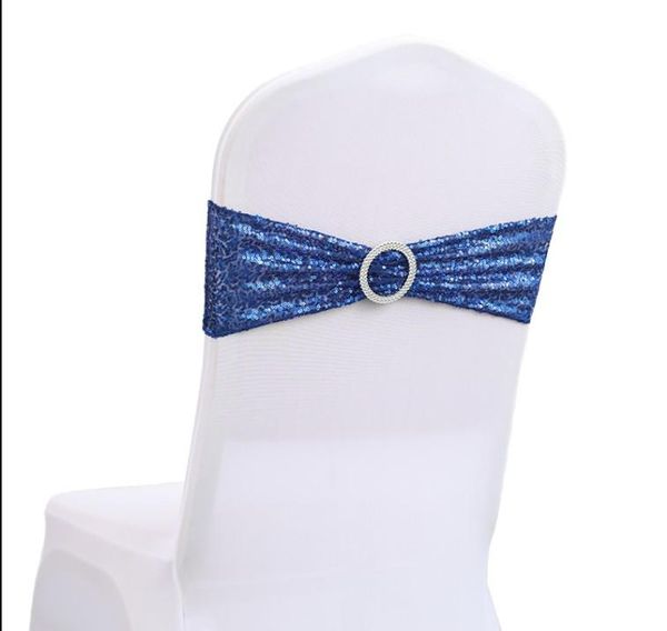 Bowknot Wedding Chair Cover Fajas Elástico Spandex Bow Chair Band con hebilla para bodas Banquet Party Decoración Accesorios RRE15296