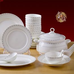 Ensemble de bol 56 ensembles de vaisselle en porcelaine à tête osseuse Jingdezhen céramique plats européens plat cadeaux de pendaison de crémaillèrehaute qualité