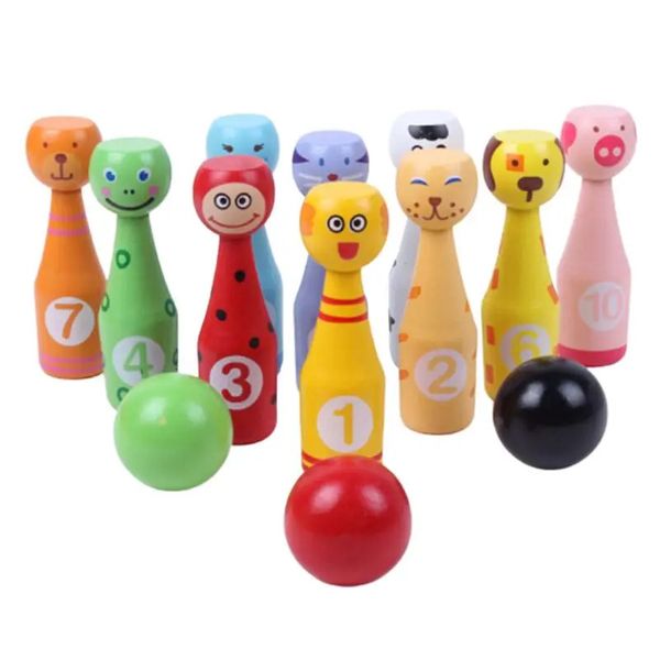 Bowling 13 pièces ensemble de pelouse en bois petits jeux d'extérieur pour la famille enfants et adultes quilles de cour arrière 231115