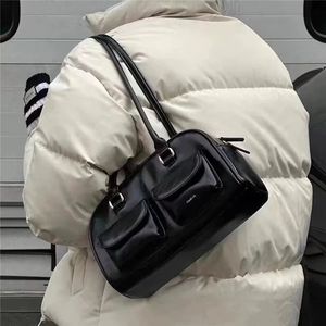 Bolsa de bolos para mujeres Corea Stand Oil Boston Bag Bags Bolsas de axila de lujo Bolso negro 240322