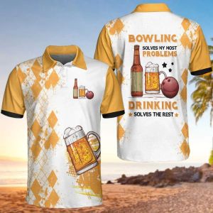 Bowling Ball Vintage Vintage 3D All Over gedrukt Mens Polo Shirt Summer Shirt Sheeve Shirt Best Gift voor Bowler PPO-16