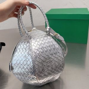 Bowlinghandtas Designer Ronde lederen gevlochten dames heren handtas met ritssluiting Minimalistische sfeer schoudertassen