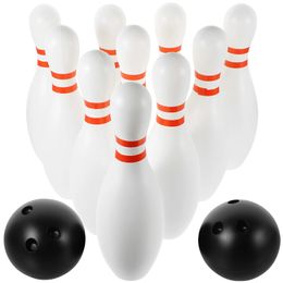 Jeux de Bowling de grande taille, jeux de sport d'intérieur et d'extérieur, jouet pour enfants, 10 pièces blanches, 2 boules de couleur aléatoire, 231213