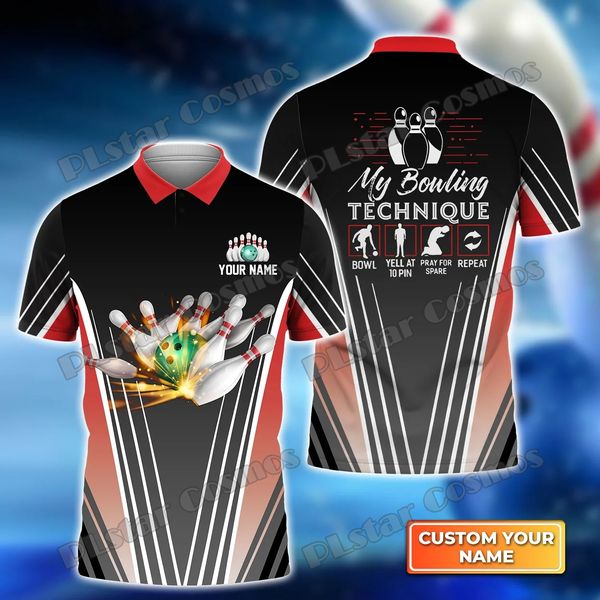 Equipo de deportes de bolos Nombre personalizado 3D Mensor impresa Polo Polo Summer Street Camisa de manga corta Regalo para amante de los bolos WK37