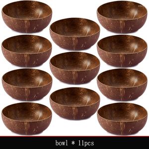 Bols 1-12 pièces ensemble de bols en noix de coco naturelle décoration décorative à la main coquille vaisselle cuillère en bois Dessert salade de fruits 12-15cm