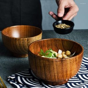 Bols 1/2/4 pièces bol en bois de Style japonais 9.5/10/11.5/11.8cm vaisselle en bois naturel faite à la main salade de fruits soupe de riz aux nouilles