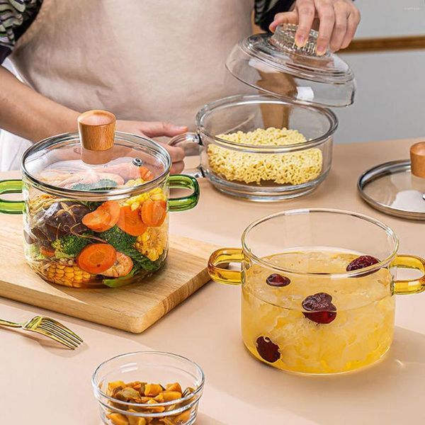 Bols 1.5L ménage résistant à la chaleur verre soupe bouillie Pot micro-ondes feu chauffage Transparent bol cuisine outils de cuisson