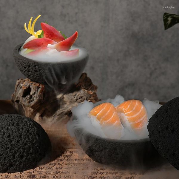 Bols 1 Pièce Vaisselle En Pierre Volcanique Quartz Noir Planète Comme Bol INS Cuisine Moléculaire Plat Dessert Servir