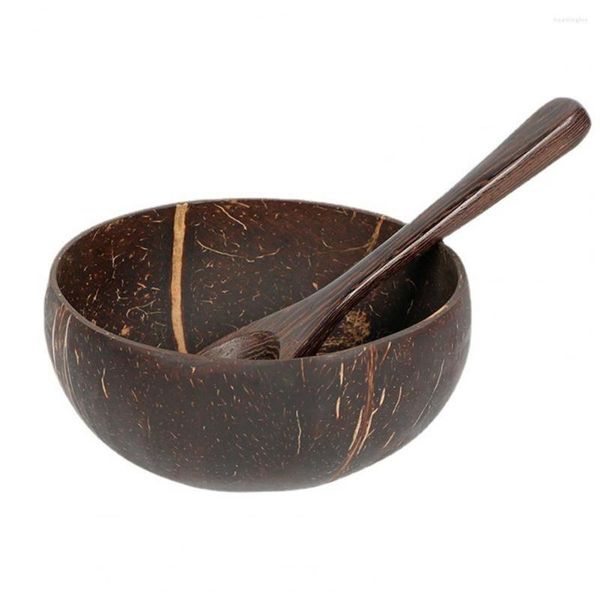 Cuencos 1 Juego 12-15cm Cuenco de cáscara de coco Recipiente de madera con cuchara Fruta Nuez Ensalada Vajilla Utensilio de cocina