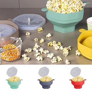 Kommen 1 set praktische popcorn maken bowl lichtgewicht flexibele winkel siliconen emmer met deksel