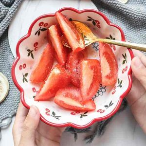 Cuencos 1 X Jingdezhen, pintura a mano, cerámica, cereza, porcelana, plato redondo para pastel, utensilios para hornear, tazón para servir para ensalada de frutas, vajilla para desayuno