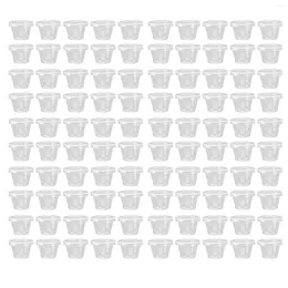 Kommen 100 sets plastic porties cups met deksels transparante wegwerp kruiderijcontainer1oz