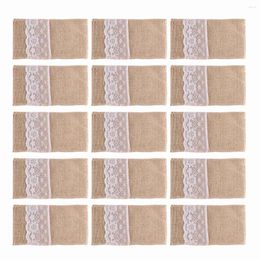 Bowls 100Pc Jute Kant Bestek Pouch Rustieke Bruiloft Servies Mes Vork Houder Tas Hessische Jute Tafel Decoratie Accessoires