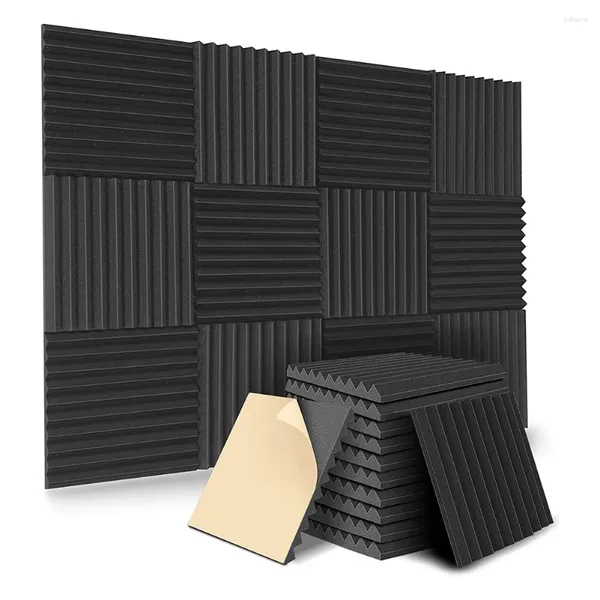 Bols 12 Pack Panneaux Acoustiques Auto-adhésifs Mousse Insonorisée Mur D'insonorisation Haute Densité pour La Maison (Noir)