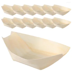 Cuencos 120 PCS Forma de barco Tazón de chip de madera Contenedor desechable Barcos Contenedores de sushi Bandeja Sashimi Sirviendo Pino