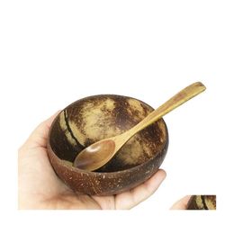 Tazones 1215 cm Juego de tazón de coco natural ensalada de madera ramen cuchara de madera batido batido de vajillas entrega de la entrega del jardín del hogar DHO5W