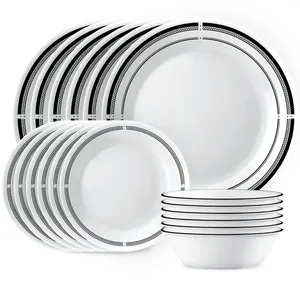 Bowls Ensemble de vaisselle ronde de 18 pièces - Service pour 6 assiettes légères et lave-vaisselle au micro-ondes