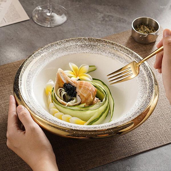 Bols 1 pc lumière créative luxe blanc Jade bol rond en céramique corne nouilles ménage cuisine Restaurant fournitures salade fruits