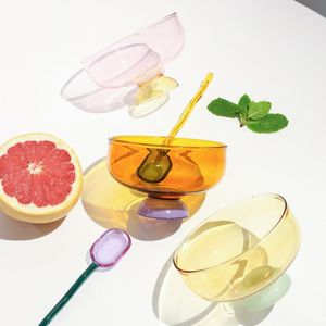 Kommen 1pc Gebrandschilderd glas Transparante beker Kom Lepel Set Hoge borosilicaat Fruitsalade Dessert Huishoudelijk servies