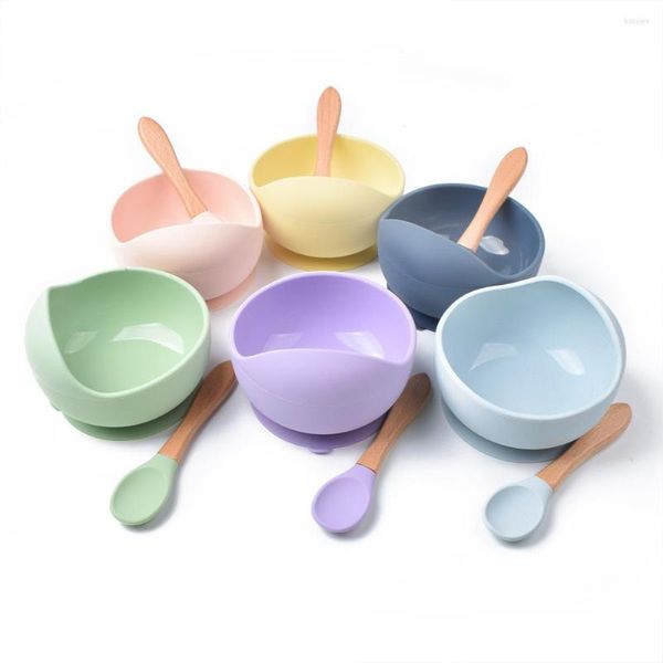 Bols 1 Set Silicone Bébé Bol D'alimentation Vaisselle Pour Enfants Étanche Ventouse Base Enfants Plats Soupe