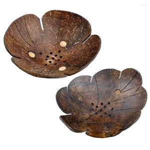 Bols 2 pièces coquille de noix de coco bol de rangement porte-bonbons pâtes conteneurs assiette porche clé savon en bois