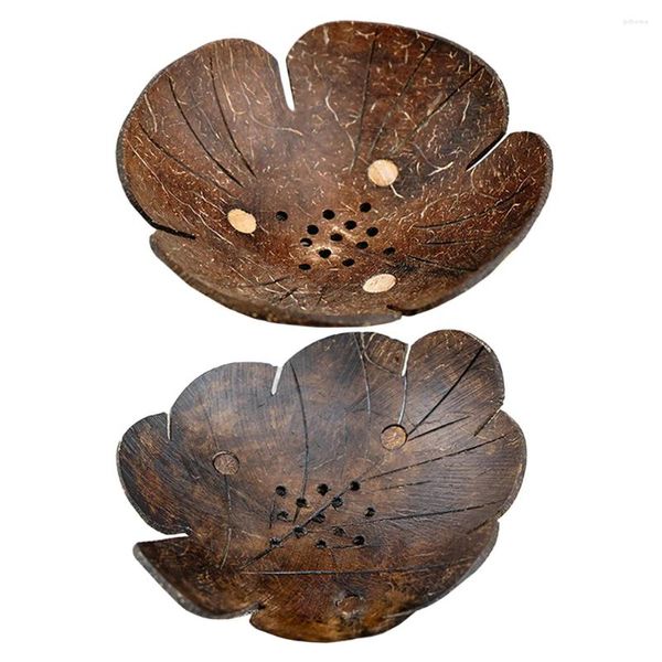 Cuencos 2 PCS Tazón de almacenamiento de cáscara de coco Plato de jabón Ensalada Decoración del hogar de madera Contenedor de llaves Adorno de bambú