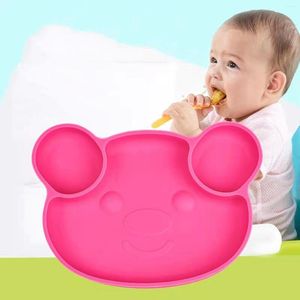 Bols 2022 Assiette à dîner en silicone pour enfants de haute qualité 3 grilles Bol en forme d'ours Vaisselle pour garçons filles rose / vert / bleu