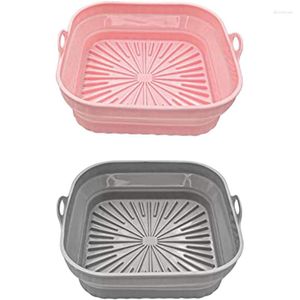 Bols 2pcs Air Fryer liners en silicone carré accessoires pliables réutilisables roses et gris