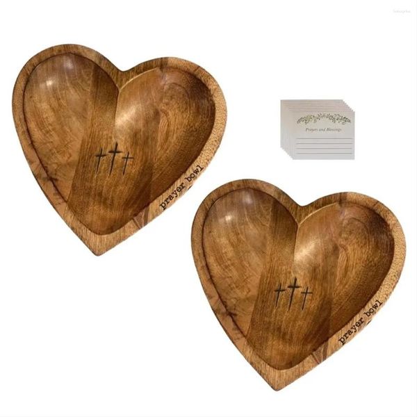 Tazones 2pcs oración de corazón tazón de madera crucifijo de madera de casas rústicas decoración de placa de fruta