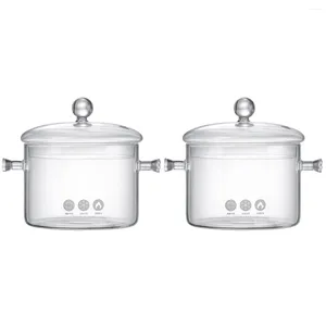 Bols 2pcs nouilles cuisson pot verre ragoût soupe ragoût avec couvercle support ramen transparent