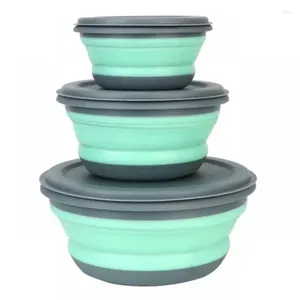 Bols 3 pcs / réglage en silicone pliable bol camping protable couvercle de lunch pliable couvercle