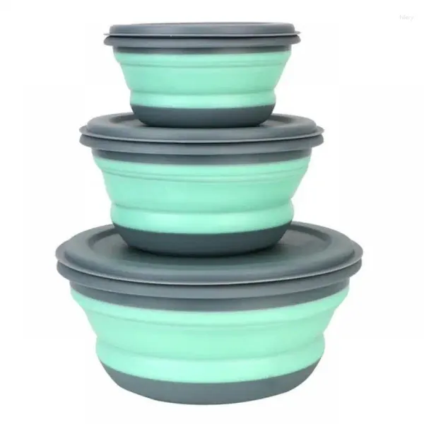 Tazones 3 PC/set Silicone Plegable Bowl Camping Camposo de lonchera plegable Tapa Contenedor de almacenamiento expandible Bento Cajas