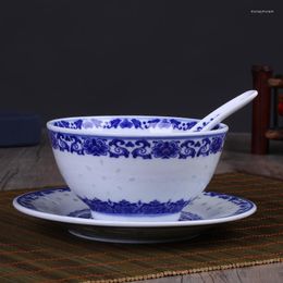 Kommen 3 stks/partij Jingdezhen Blauw En Wit Porselein Servies Vintage Chinese Keramische Ramen Rijstkom Diner Plaat Lepel Onderglazuur