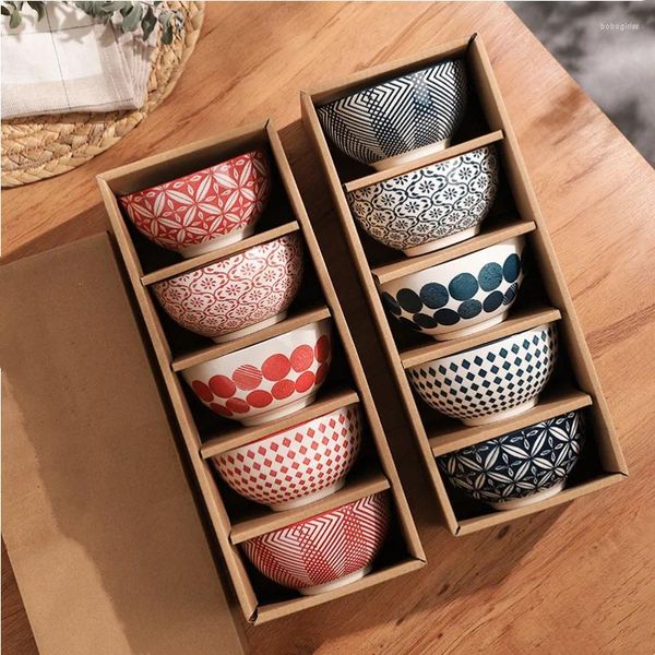 Bols 4,5 pouces japonais en céramique bol ustensiles ustensiles soupe motif imprimé box cadeau 5 pièces set ramen