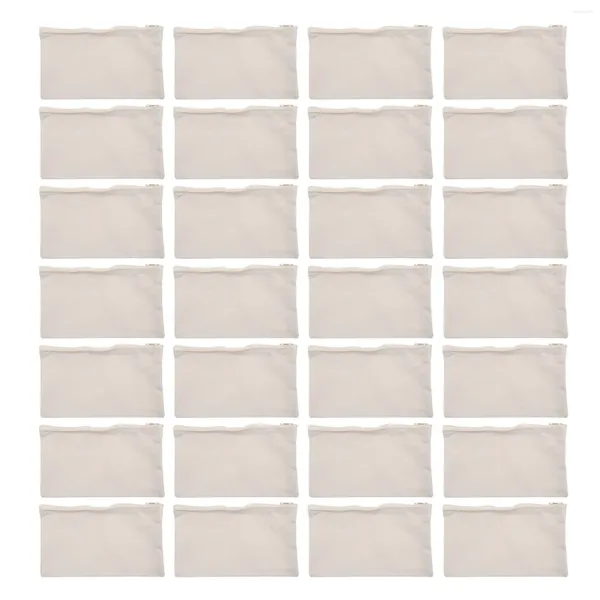 Bols 40 pièces pochette à crayons en toile sacs de maquillage à glissière artisanat vierge bricolage sacs de rangement de papeterie de toilette polyvalents (beige)