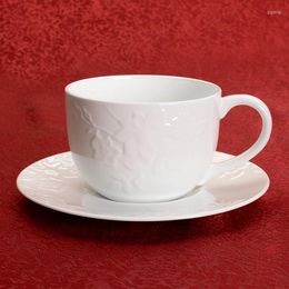 Bols 45% poudre d'os norme européenne fine porcelaine porcelaine tasse à café en relief thé artisanal avec soucoupe